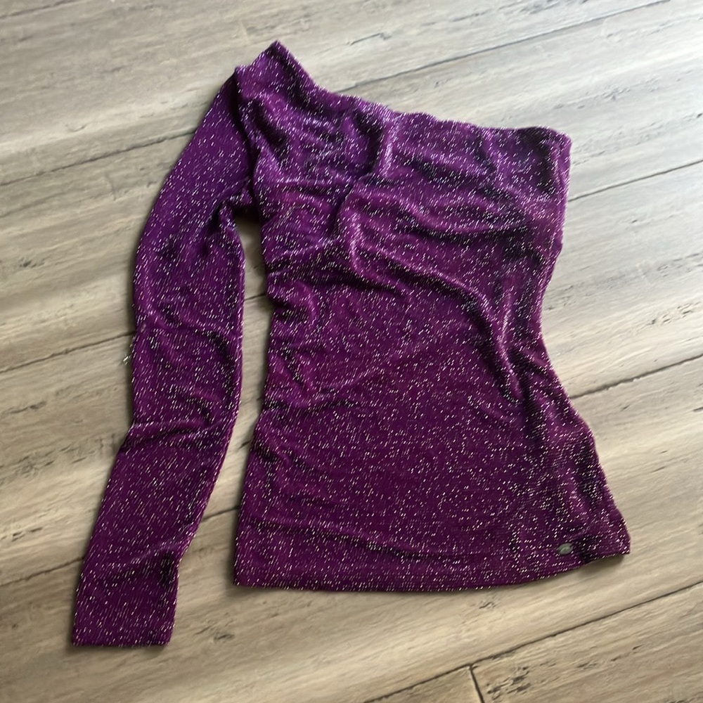 Guess One Shoulder long sleeve Sparkle Mesh Top S